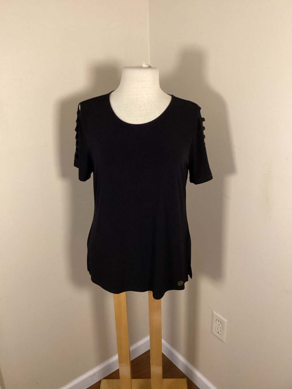 NWT Michael Kors Black Ladder Cut-Out Short Sleeve Top